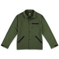 Topo Designs Men's Tech Breaker Jacket 4-way stretch windbreaker in "Olive" green.