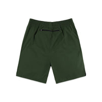 Back zipper pocket on Topo Designs Men's Tech Shorts Lightweight 4-way stretch in "Olive" green.