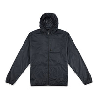 Topo Designs Men's Ultralight Jacket packable lightweight windbreaker in recycled "Black" nylon.