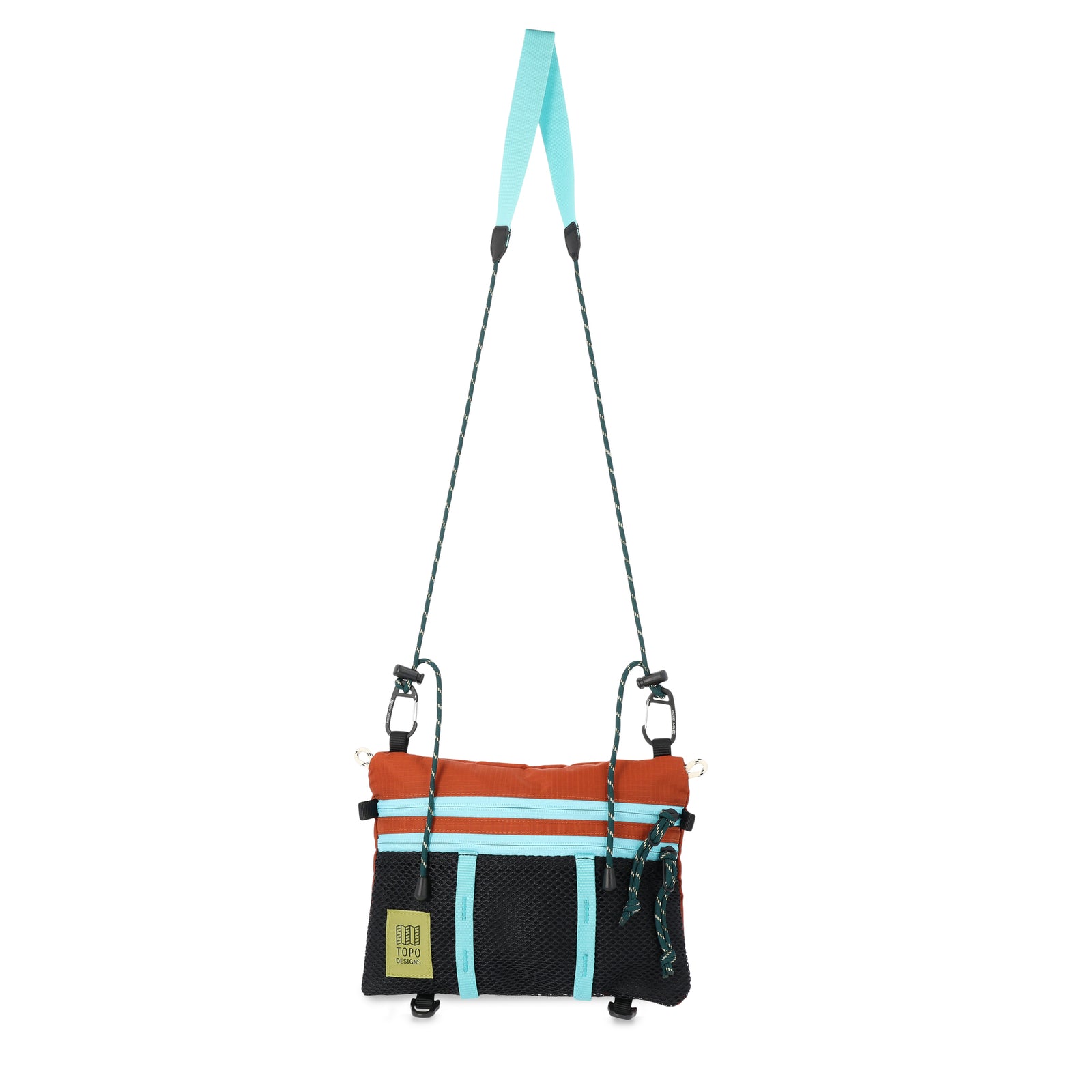 Topo Designs Mountain Accessory crossbody Shoulder Bag in orange "Clay / Black" lightweight recycled nylon.