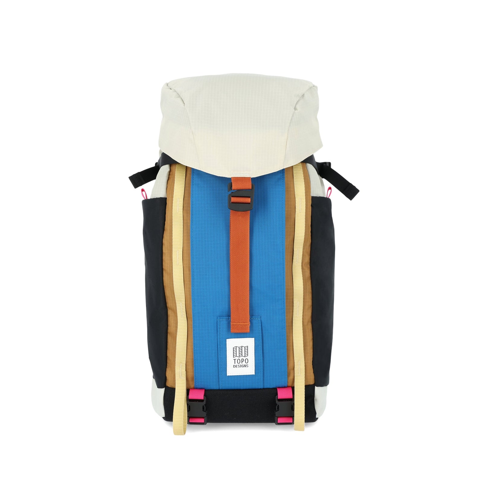Topo Designs Mountain Pack 16L hiking backpack with internal laptop sleeve in lightweight recycled nylon "Bone White / Blue".