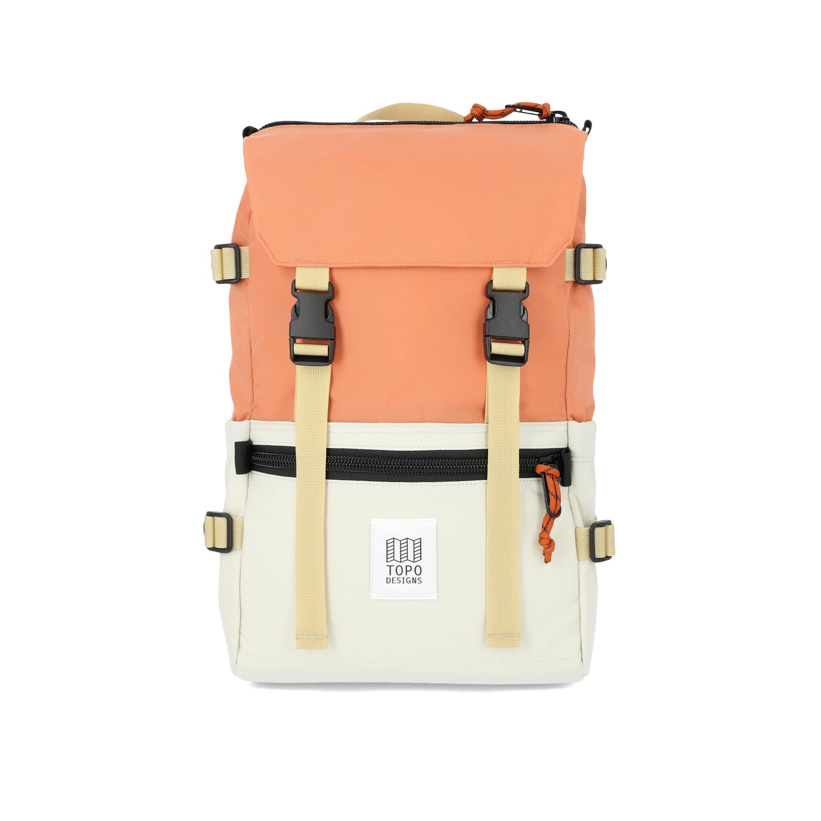 Topo Designs Rover Pack Classic laptop backpack in "Bone White / Coral".