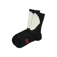 Topo Designs Sport Socks nylon blend athletic crew socks in "black / natural" white.