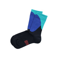 Topo Designs Sport Socks nylon blend athletic crew socks in "navy / royal" blue.