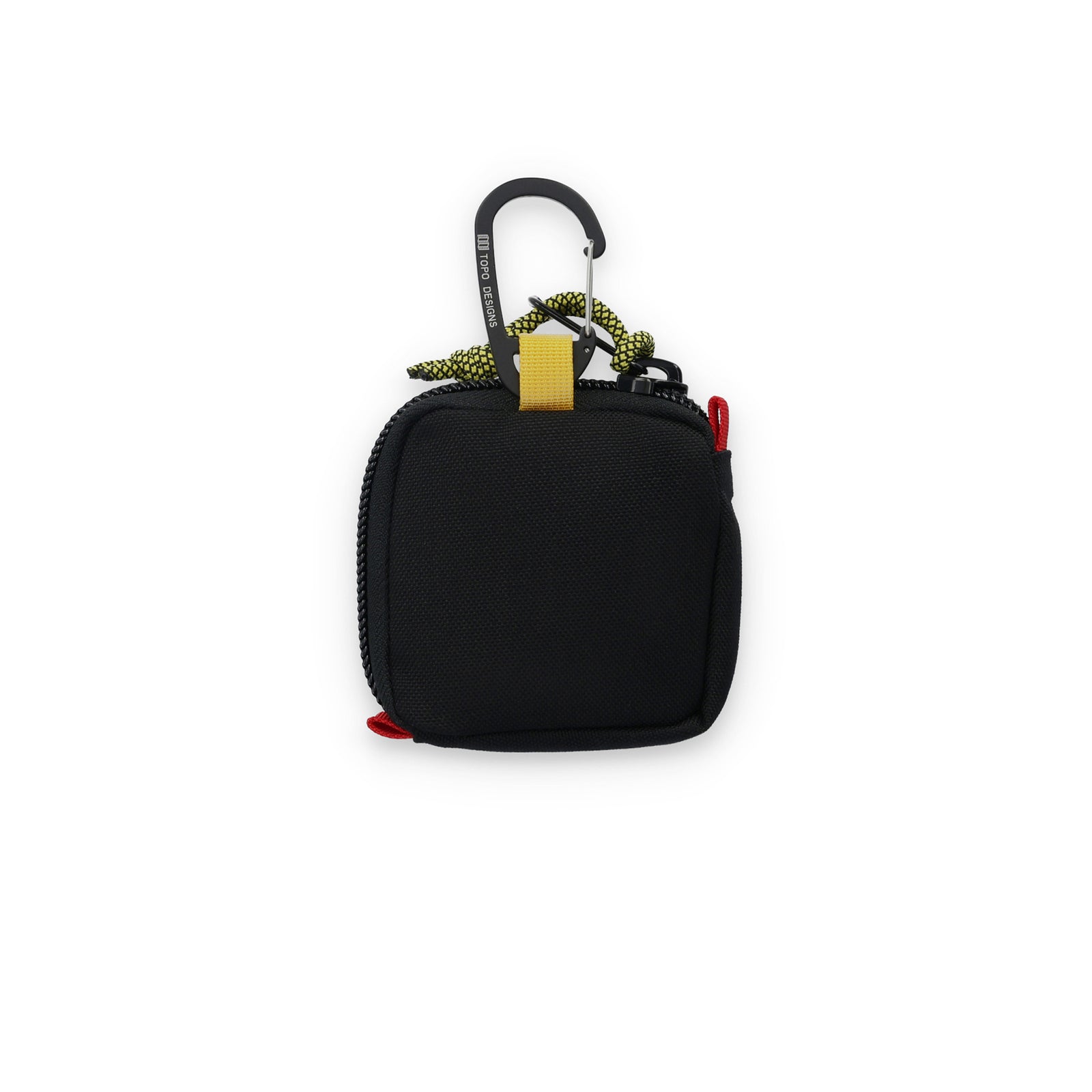 Back of Topo Designs Square Bag carabiner clip keychain wallet in recycled "Black" nylon.