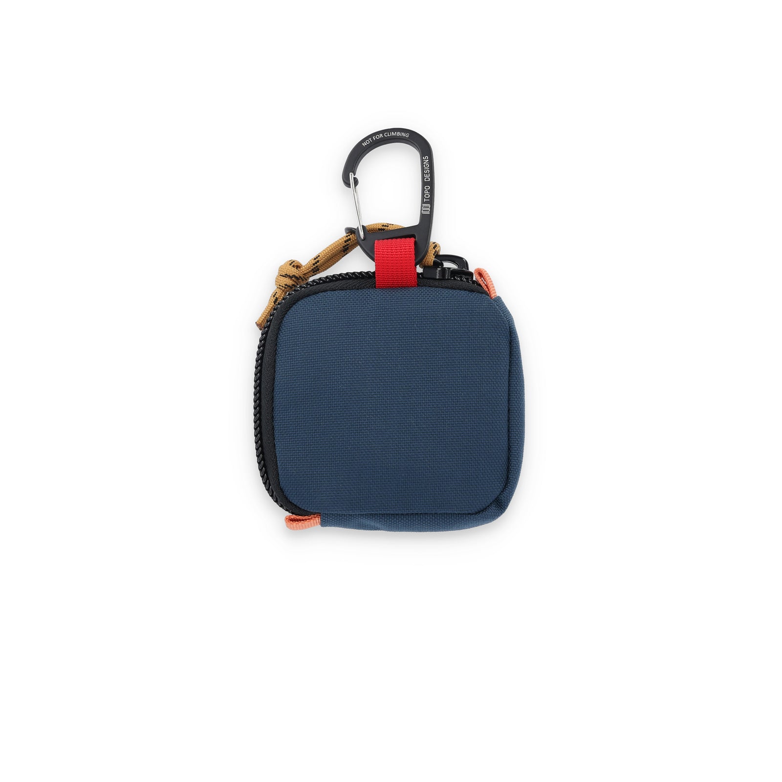 Back of Topo Designs Square Bag carabiner clip keychain wallet in "Pond Blue" nylon.