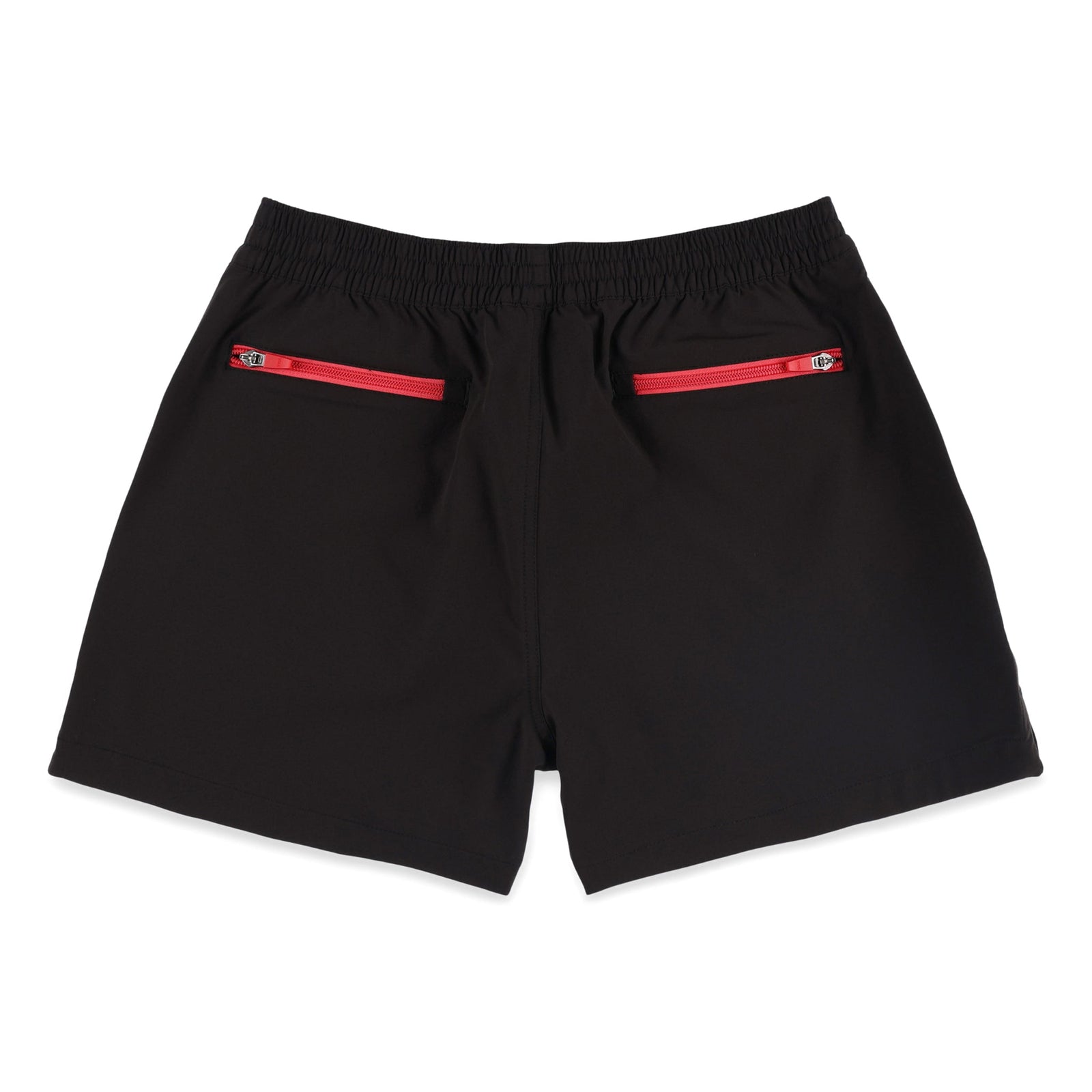 Back zipper pockets on Topo Designs Women's Global lightweight quick dry travel Shorts in "Black".