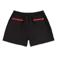 Back zipper pockets on Topo Designs Women's Global lightweight quick dry travel Shorts in "Black".