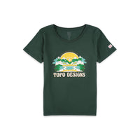Topo Designs Women's Peaks & Valleys Tee 100% organic cotton logo graphic short sleeve t-shirt in "Forest" green.