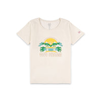 Topo Designs Women's Peaks & Valleys Tee 100% organic cotton logo graphic short sleeve t-shirt in "Natural" white.