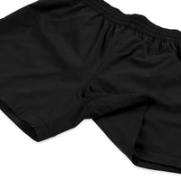 General shot of 4" inseam on Topo Designs Women's Tech Shorts Lightweight in 4-way stretch black.