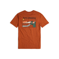 Back view of Topo Designs Men's Cactus Landscape Tee 100% organic cotton short sleeve graphic logo t-shirt in "clay" orange.