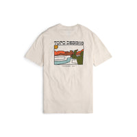 Back view of Topo Designs Men's Cactus Landscape Tee 100% organic cotton graphic short sleeve t-shirt in "natural" white.