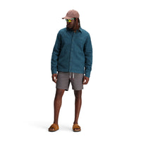 Topo Designs Men's Dirt shirt Jacket in "Pond Blue" on model.