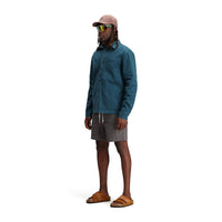 Topo Designs Men's Dirt shirt Jacket in "Pond Blue" on model.