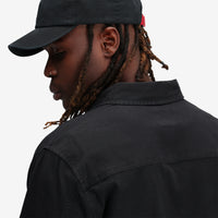 Detail shot of Topo Designs Men's Dirt shirt Jacket 100% organic cotton in "Black".