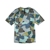 Back Shot of Topo Designs Men's River Tee Short Sleeve UPF 30+ moisture wicking t-shirt in "Green Camo" green.