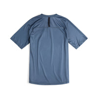 Back shot of Topo Designs Men's River Tee Short Sleeve UPF 30+ moisture wicking t-shirt in "Stone Blue" blue.