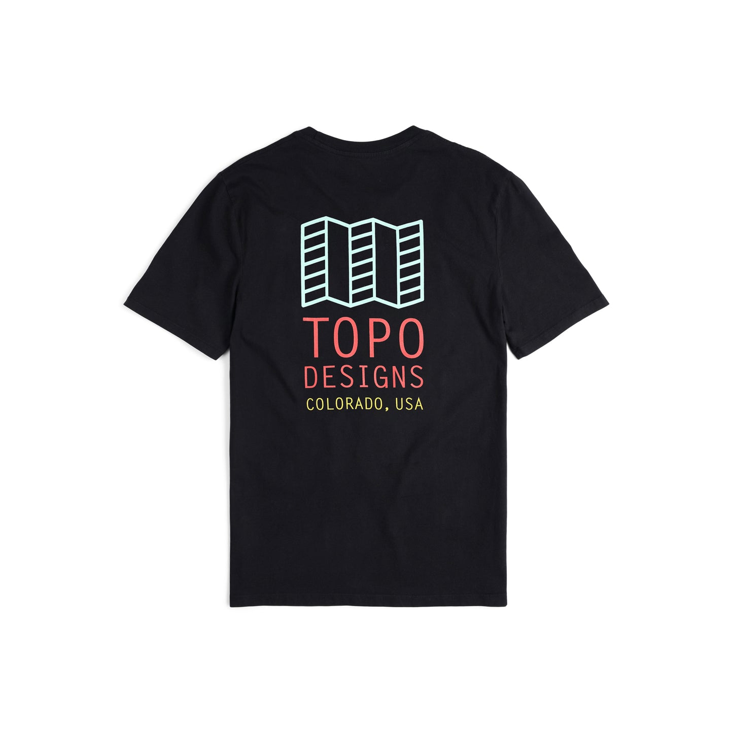 Back View of Topo Designs Men's Small Original Logo Tee 100% organic cotton short sleeve graphic logo t-shirt in "black".