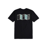 Back view of Topo Designs Men's Stacked Map Tee 100% organic cotton short sleeve graphic logo t-shirt in "black".