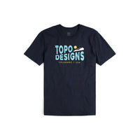 Front view of Topo Designs Men's Small Diamond Tee 100% organic cotton short sleeve graphic logo t-shirt in "navy" blue.