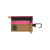 Topo Designs Mountain Accessory Bag carabiner clip pouch keychain wallet in "Burgundy / Dark Khaki" lightweight recycled nylon.