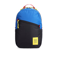 Front view of Topo Designs Light Pack in recycled "Black / Blue" nylon.