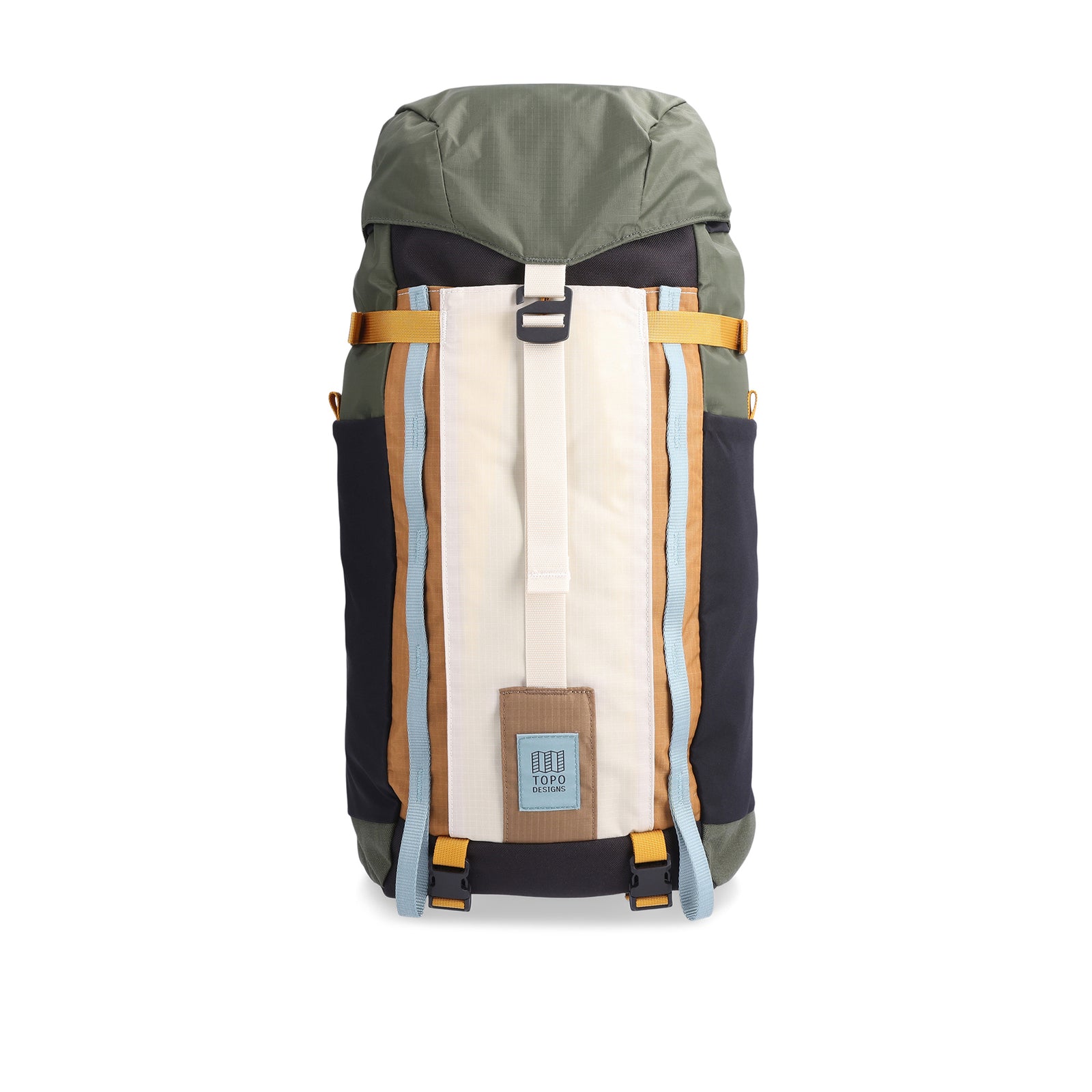 Topo Designs Mountain Pack 16L hiking backpack with internal laptop sleeve in lightweight recycled nylon "Bone White / Olive".