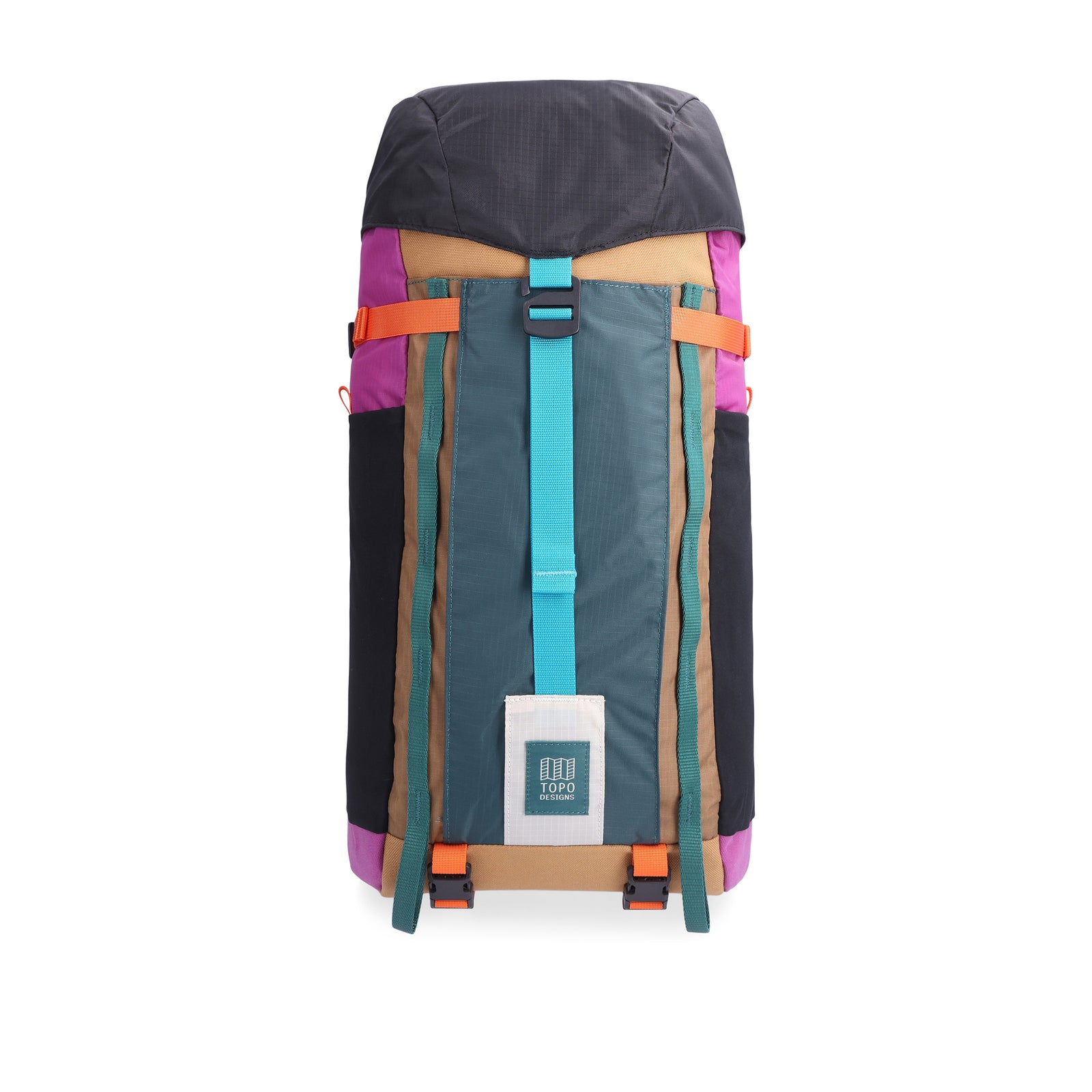 Topo Designs Mountain Pack 16L hiking backpack with internal laptop sleeve in lightweight recycled nylon "Botanic Green / Grape".