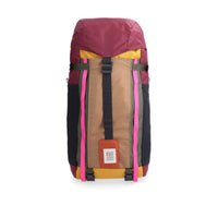 Topo Designs Mountain Pack 16L hiking backpack with internal laptop sleeve in lightweight recycled nylon "Burgundy / Dark Khaki".