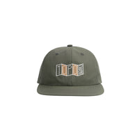 Front view of Topo Designs Nylon Ball Cap Stacked Map embroidered logo hat in "forest" green