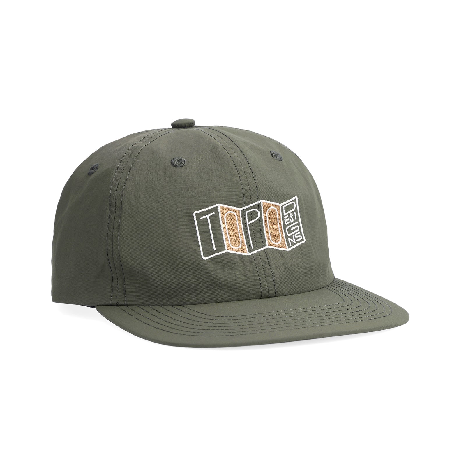 Topo Designs Nylon Ball Cap Stacked Map embroidered logo hat in "forest" green