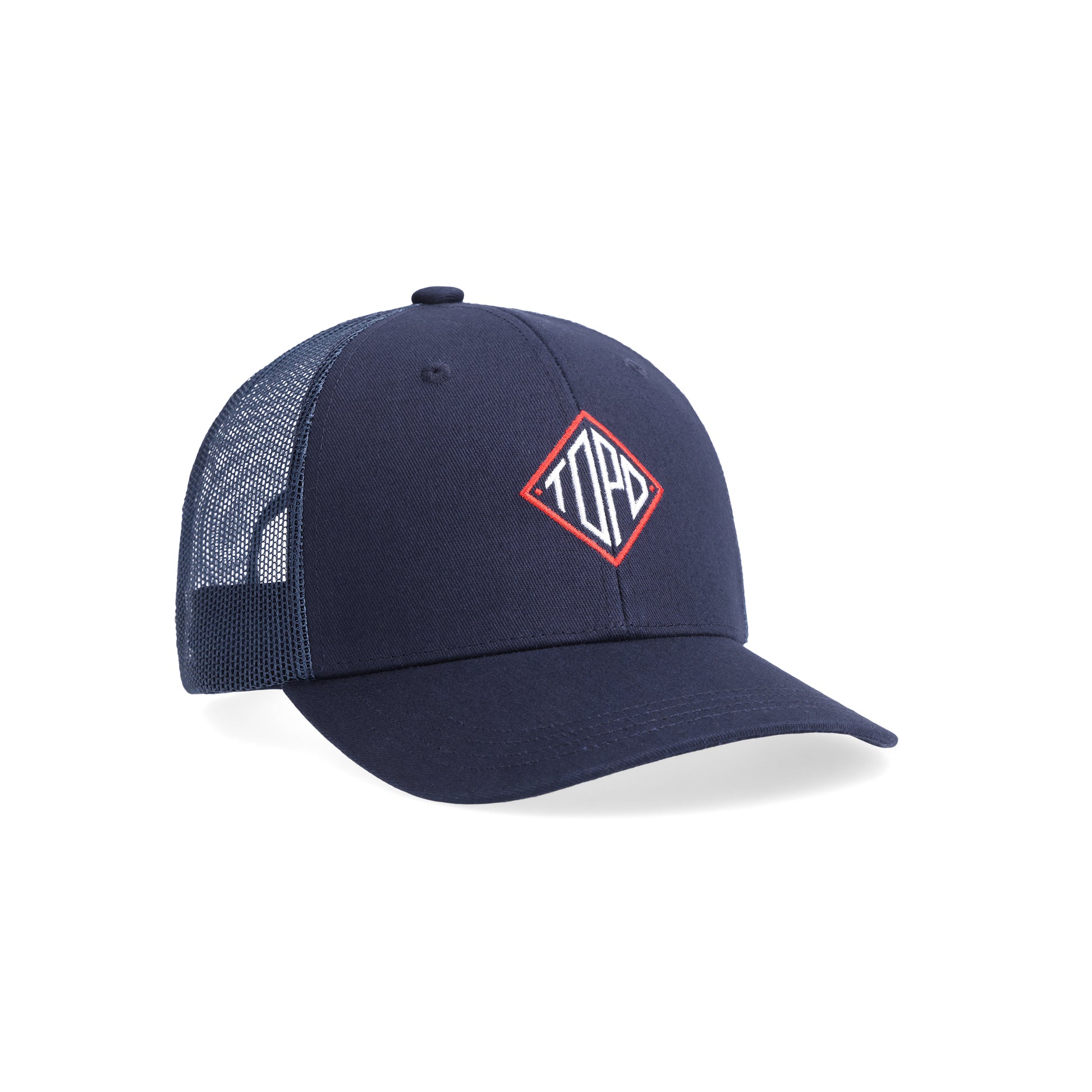 Topo Designs Diamond logo trucker hat in "Navy"