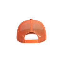 Back shot of Topo Designs Trucker Hat with mesh back and original logo patch in "Clay".