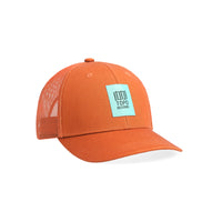Topo Designs Trucker Hat with mesh back and original logo patch in "Clay".