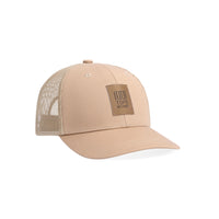Topo Designs Trucker Hat with mesh back and original logo patch in "Tan".