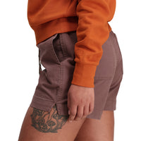 Detail shot of Topo Designs Women's Dirt Crew sweatshirt in 100% organic cotton French terry in "Brick" orange.