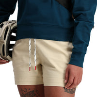 General detail shot of Topo Designs Women's Dirt Crew sweatshirt in 100% organic cotton French terry in "Pond Blue".