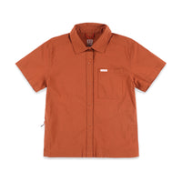 Topo Designs Women's Global Shirt Short Sleeve 30+ UPF rated travel shirt in "Brick" orange.