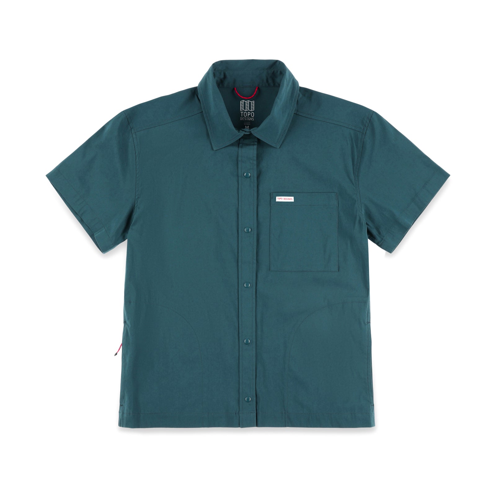 Topo Designs Women's Global Shirt Short Sleeve 30+ UPF rated travel shirt in "Pond Blue".