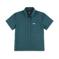 Topo Designs Women's Global Shirt Short Sleeve 30+ UPF rated travel shirt in "Pond Blue".