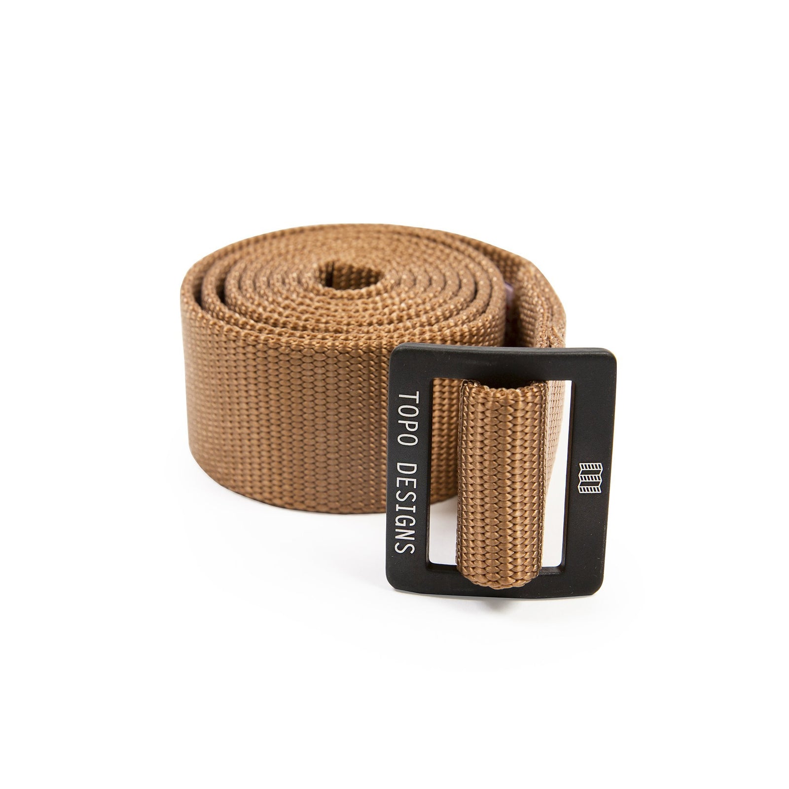 Topo Designs web belt in "khaki" brown with black buckle
