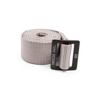 Topo Designs web belt in "silver" gray with black buckle