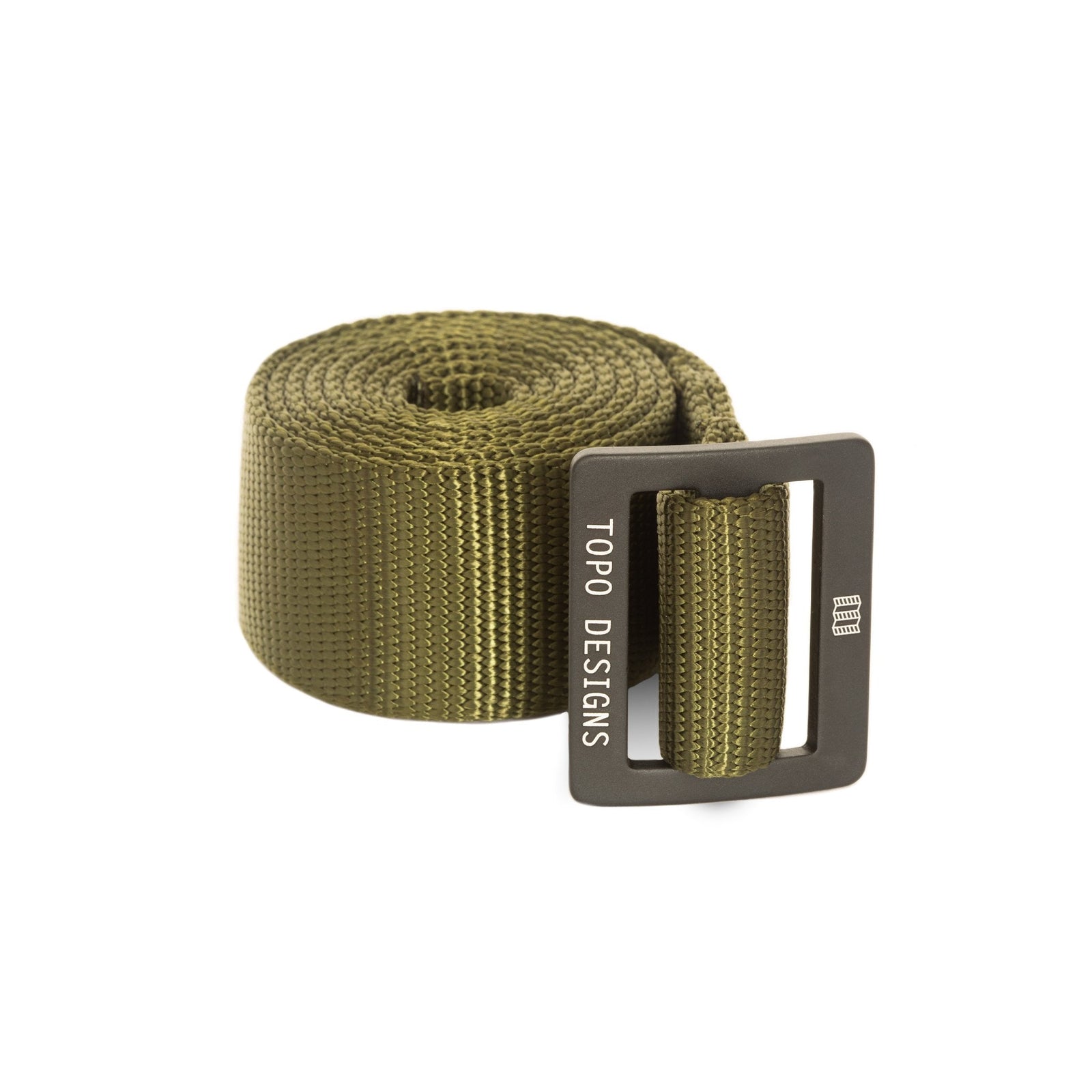Topo Designs web belt in "olive" green with black buckle
