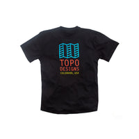 Topo Designs Men's Original Logo Tee 100% organic cotton graphic short sleeve t-shirt in "black"