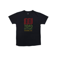 Topo Designs Men's Original Logo Tee 100% organic cotton graphic short sleeve t-shirt in "navy" blue