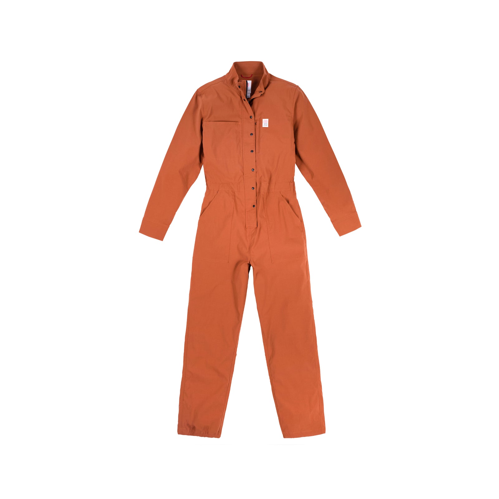 Topo Designs Women's Coverall jumpsuit in "Brick" orange.