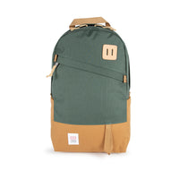 Topo Designs Daypack Classic 100% recycled nylon laptop backpack for work or school in "Forest / Khaki" green brown.