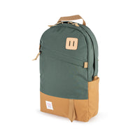 Topo Designs Daypack Classic 100% recycled nylon laptop backpack for work or school in "Forest / Khaki" green brown.