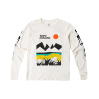 Topo Designs Men's Desert long sleeve 100% organic cotton graphic t-shirt in "Natural" white.